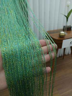 Yeşil ( Altın Simli ) - İp Perde Simli Seri- Yeşil-altın Simli