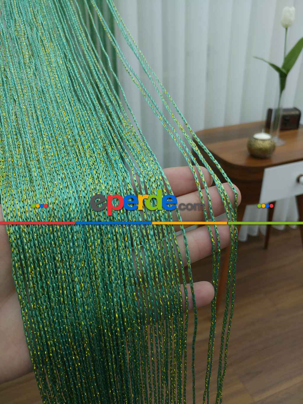 Yeşil ( Altın Simli ) - İp Perde Simli Seri- Yeşil-altın Simli