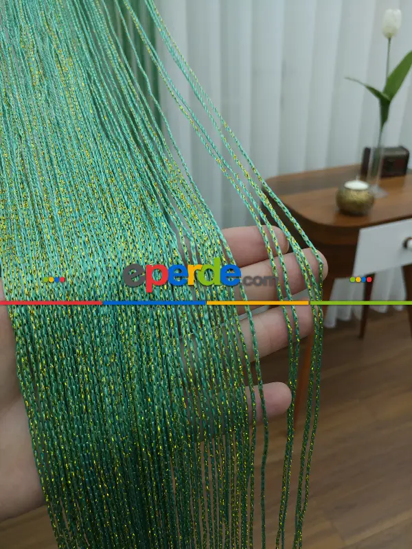 Yeşil ( Altın Simli ) - İp Perde Simli Seri- Yeşil-altın Simli