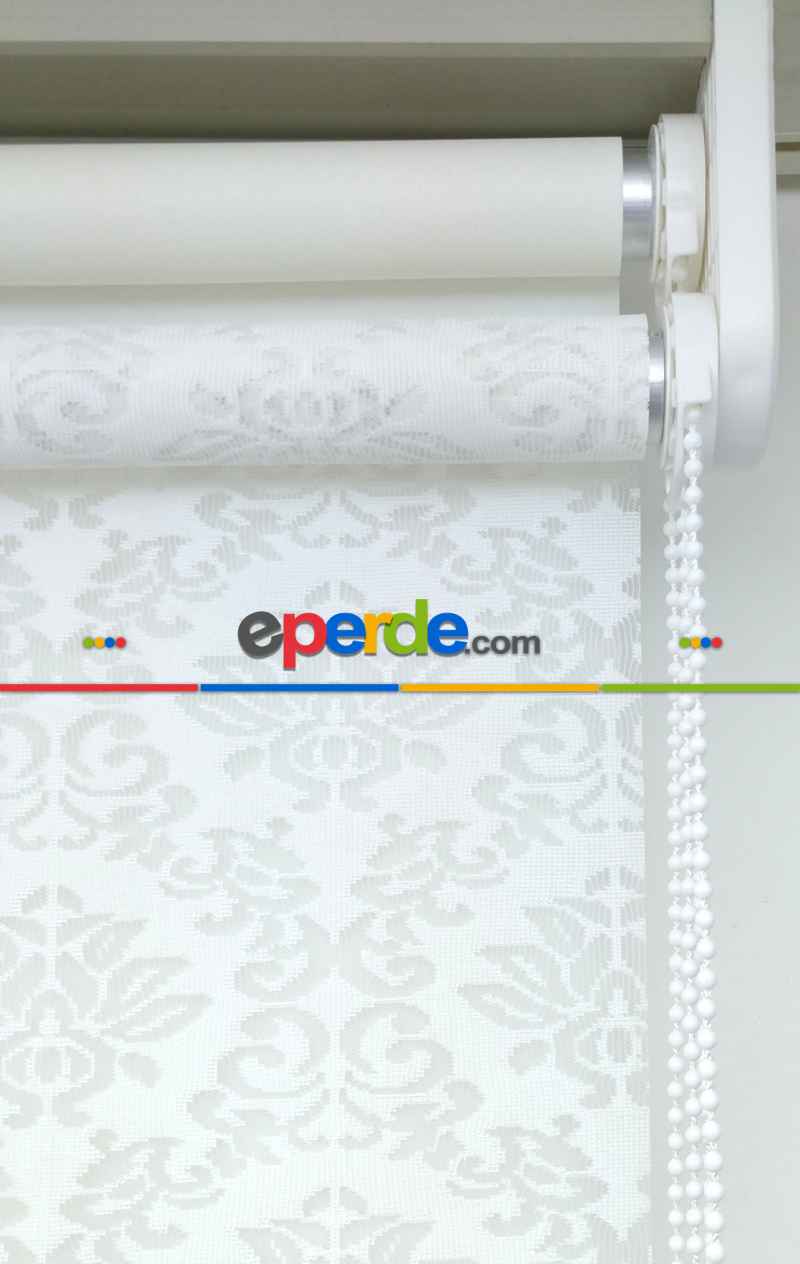 Jakar Örme Tül-alvina 801 Ekru Çiftli Sistem Dantel Desenli Perde- Beyaz