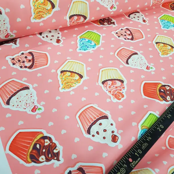 Cupcake Desenli Fon Perde K115 Kumaşı Kalındır Duck Bezi Değildir- Pembe