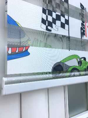 Zebra Perde - Araba-far Baskılı Çocuk Ve Genç Odası- Yeşil-mavi-kiremit Rengi