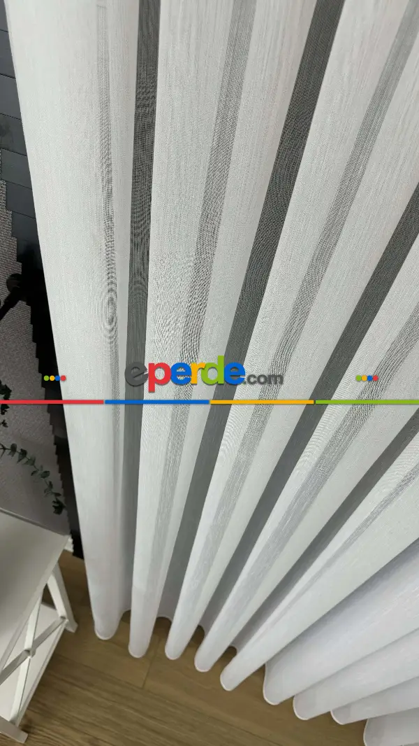 Mutfak Tül Yeni Sezon Vakko Bambu Dökümlü Düz Tül Perde