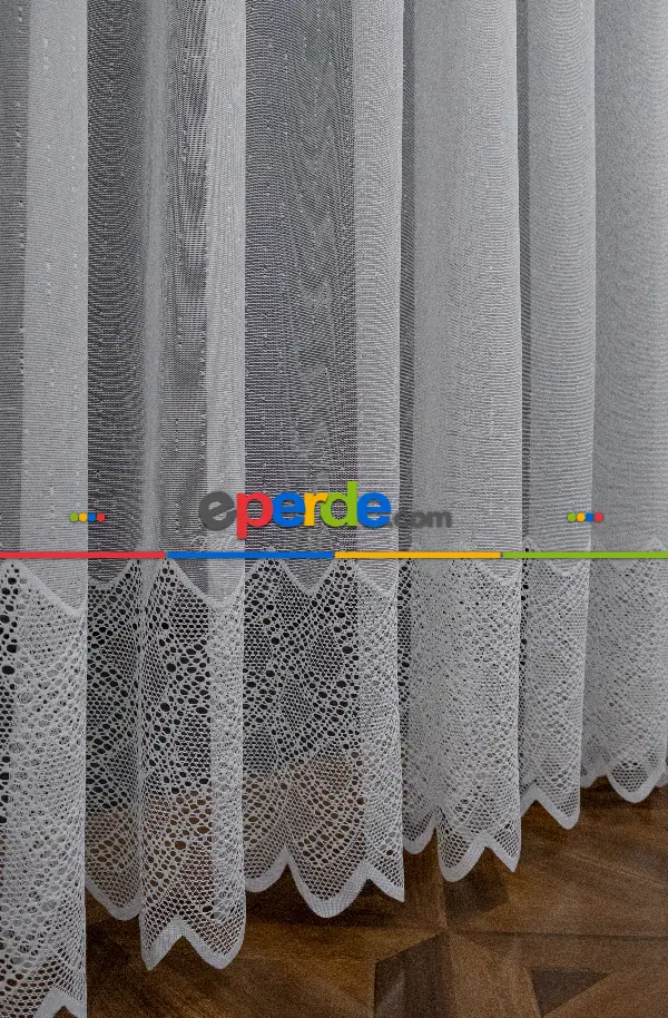 Taç Tül Perde - Taç Örme Tül Perde - Desenli Tül Perde - Ara Dantel Spor Örme Entel Desenli Tül