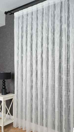 Ekru Şantuk Çizgili Tül Perde Tüğ