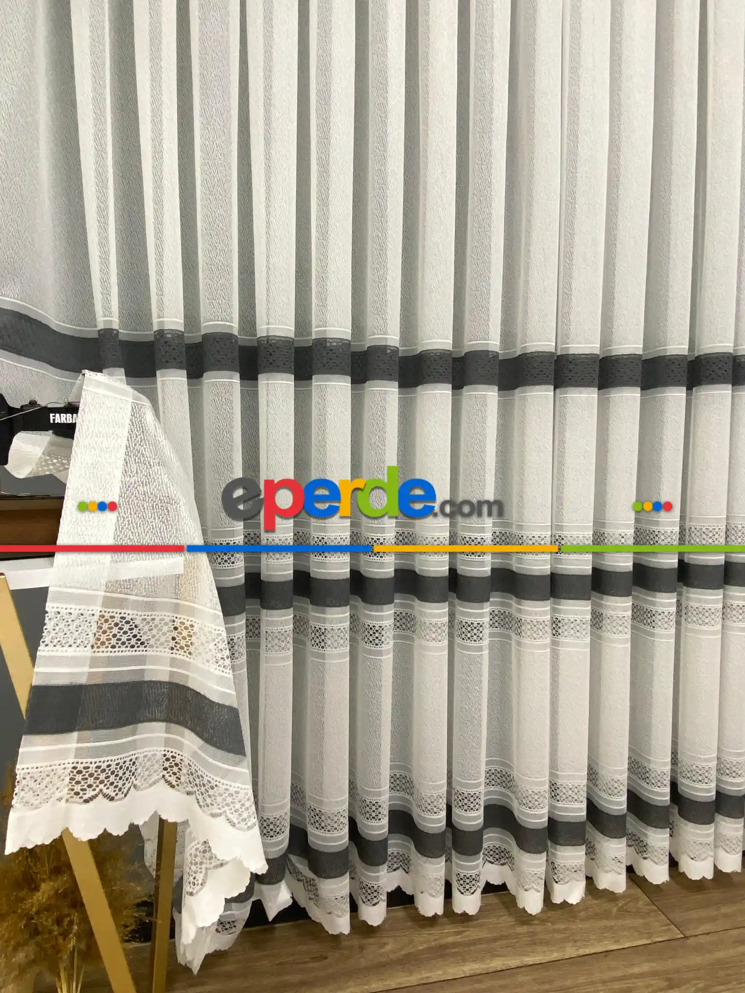 Salon - Paris Antrasit Koyu Gri Ara Bantlı Yeni Tasarım Tül Perde