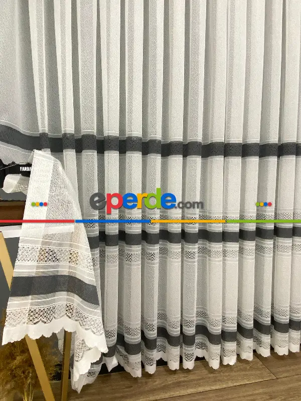 Salon - Paris Antrasit Koyu Gri Ara Bantlı Yeni Tasarım Tül Perde
