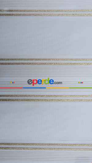 Pliseli Zebra Perde Altın Sim Şeritli- Beyaz