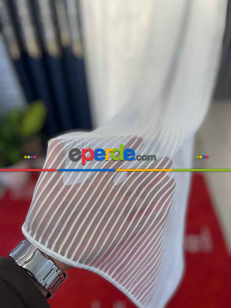 Brillant Düz Ağır Gramaj Ütü İstemez Yeni Trend Lüxs Çizgili Tül Perde