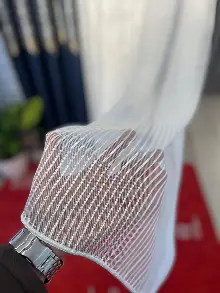 Oturma Odası - Brillant Düz Ağır Gramaj Ütü İstemez Yeni Trend Lüxs Çizgili Tül Perde