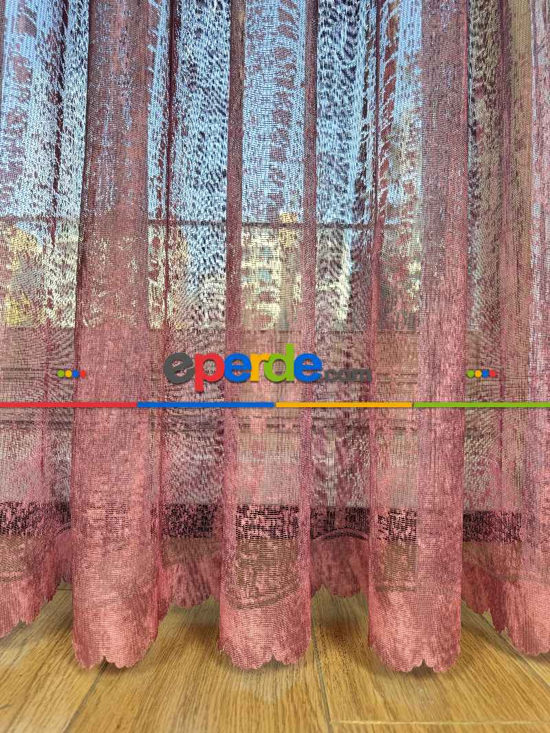 Pembe Kahverengi Degrade Geçişli Tül Perde, Fransız Örme Tül