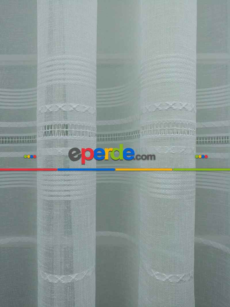 Ekru ( Beyaza Yakın ) - Keten Tül Perde- Ekru - Kurşunlu Tül