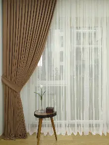 Açık Kahve Düz Fon Perde Dökümlü Birinci Kalite 300 Cm Geniş En Daha Hesaplı- Açık Camel