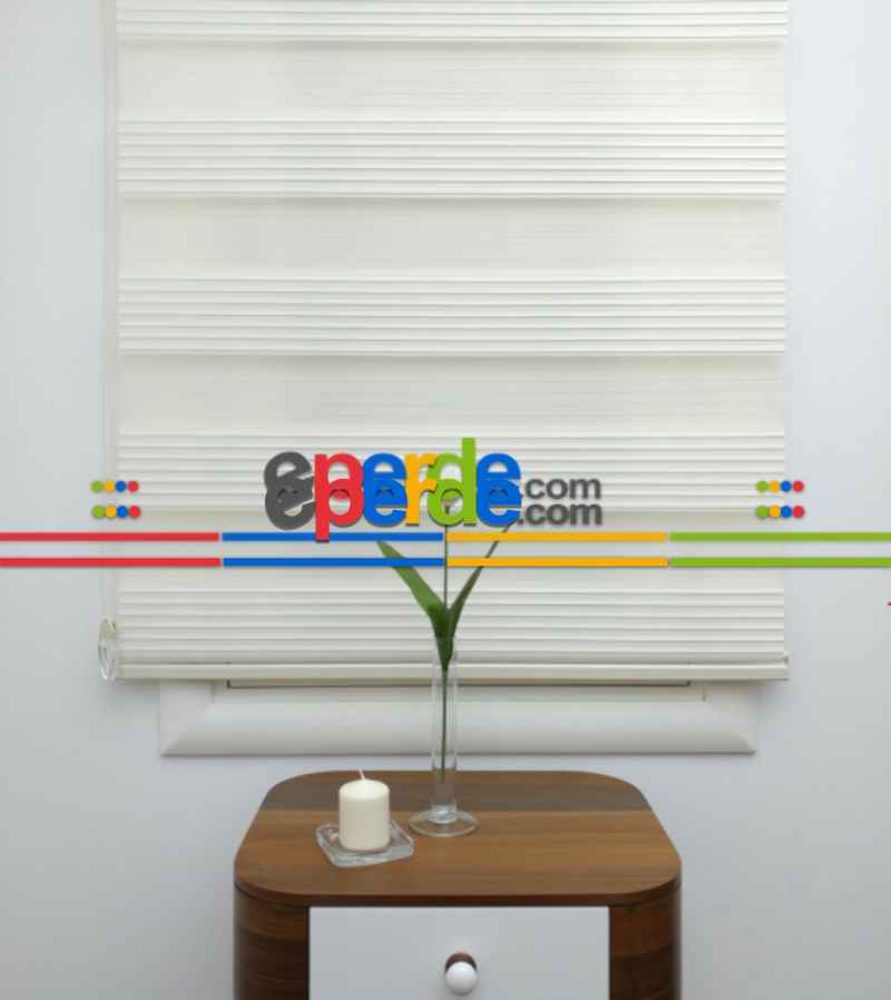 Oturma Odası - Geniş Krem Plise Zebra Perde- Krem