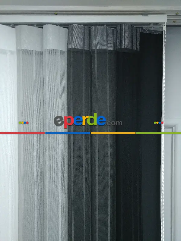 Lens Akıllı Dikey Tül Perde 111- Siyah-beyaz-gümüş-antrasit