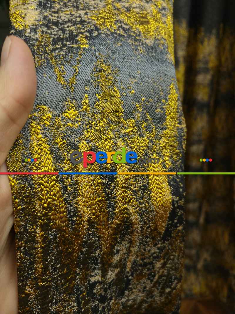 Patinedesenli Hardal Jakar Fon Perde (180)- Hardal