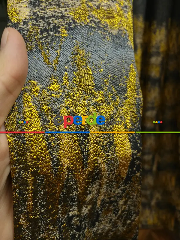 Yatak Odası Fon Patinedesenli Hardal Jakar Fon Perde (180)- Hardal