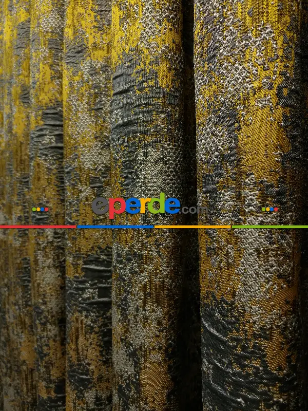 Yatak Odası - PatineDesenli Modern Desenli Jakarlı Fon Perde Yeni Seri 401- Gri-füme-antrasit-füme-altın