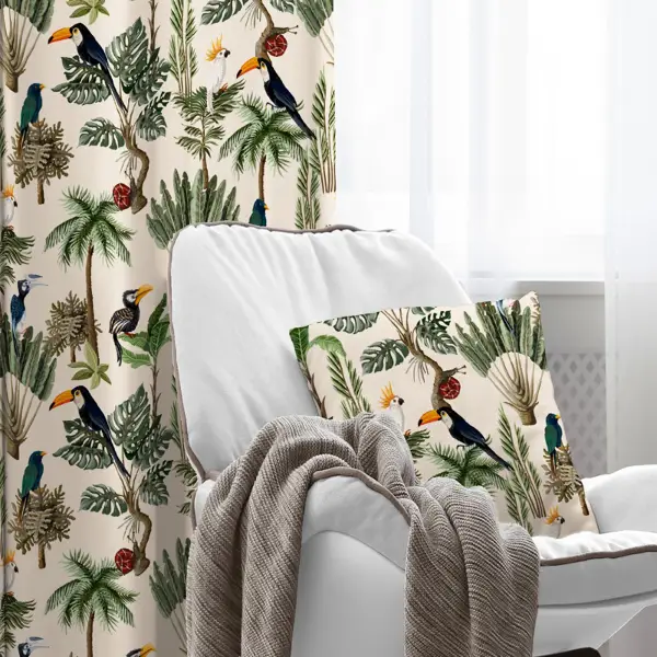 Genç Odası - Tropikal Fon Perde Evim K-739 Kumaşı Kalındır Duck Bezi Değildir