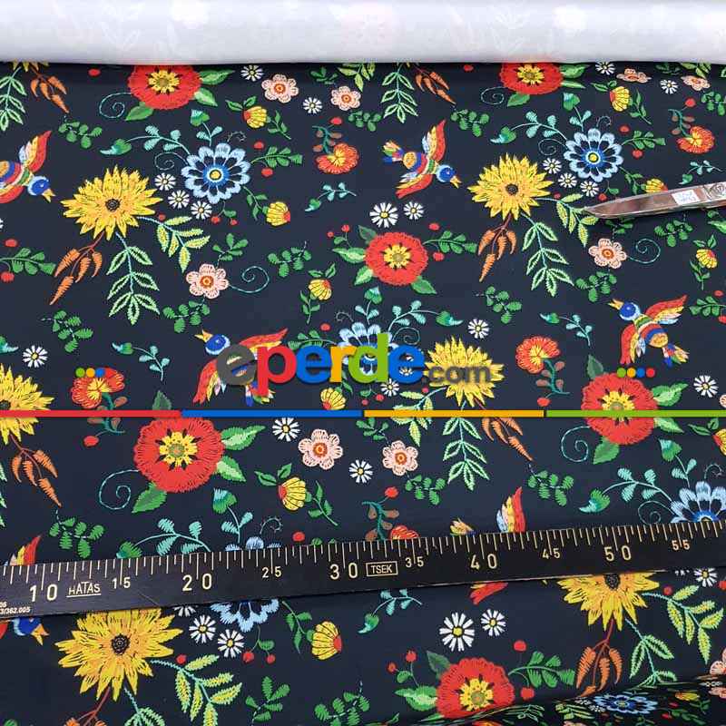 Çiçek Desenli Fon Perde Evm462 - Kumaşı Kalındır Duck Bezi Değildir.- Siyah-Kırmızı-Siyah Kırmızı-Çok Renkli