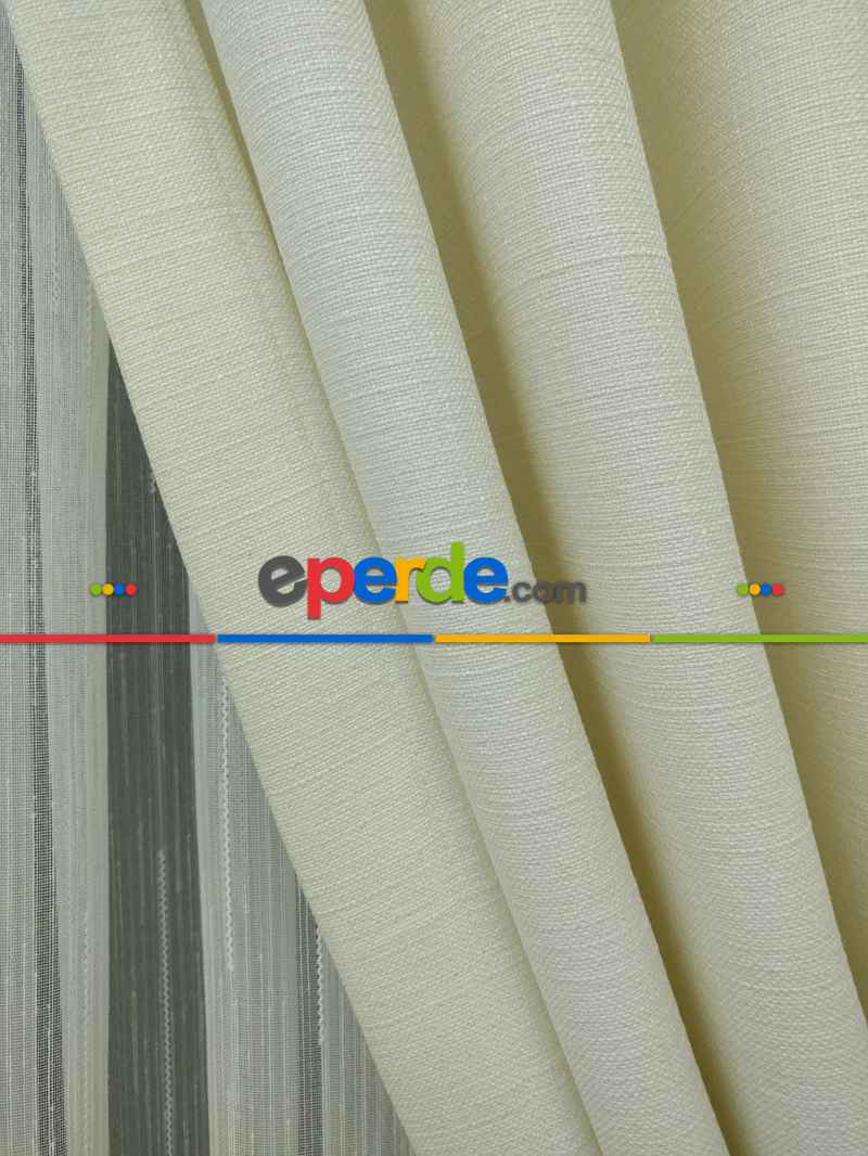 Keten Bej Renk Düz Fon Perde- Bej