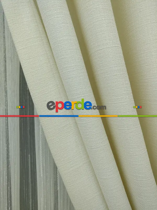 Yatak Odası - Keten Bej Renk Düz Fon Perde- Bej