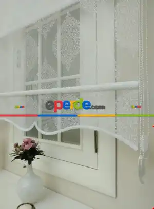 Yatak Odası - Damask Desen Örme Tül Stor-a Kalite -ekru Renk