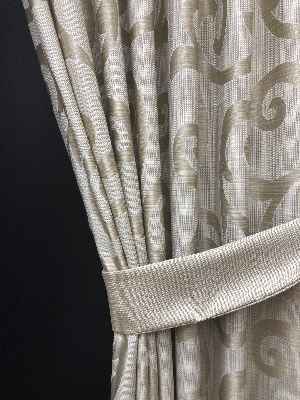 Salon Perdesi - Krem Şal Desenli Jakar Fon Perde (geniş En:280 Kumaş)- Krem