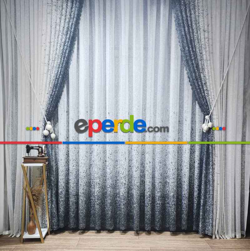 Gri-füme Püskürtme Tül Fon Perde