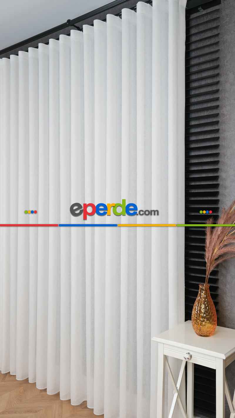 Ekru Düz Tül Perde, Ağır Gramajlı Premium Seri, Eteği Kurşunlu
