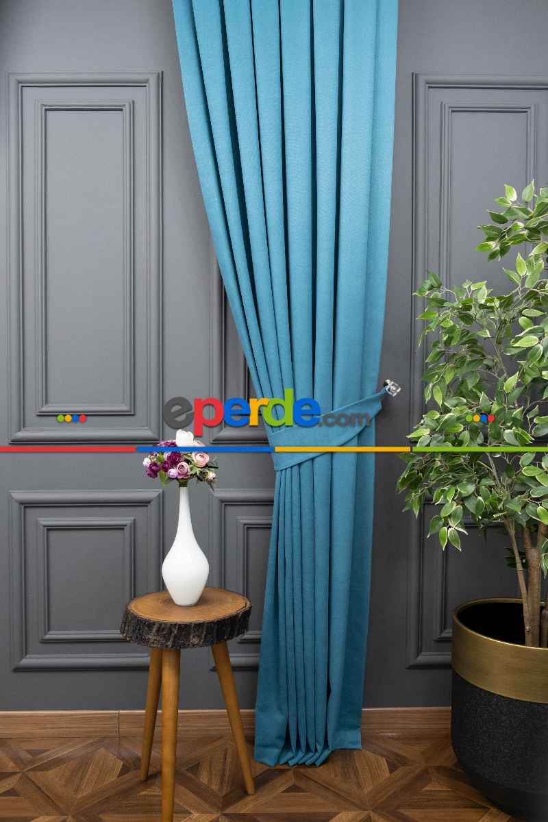 Açık Petrol Rengi Düz Fon Perde En Dökümlü Fon Perde