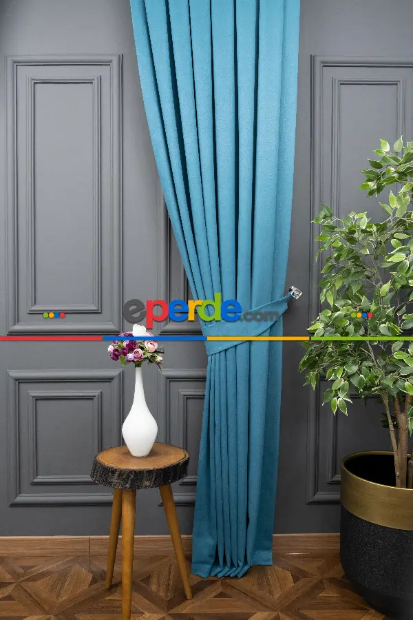 Açık Petrol Rengi Düz Fon Perde En Dökümlü Fon Perde