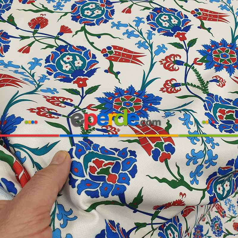 Çiçek Desenli Fon Perde Evm786 Kumaşı Kalındır Duck Bezi Değildir- Turkuaz-Bordo