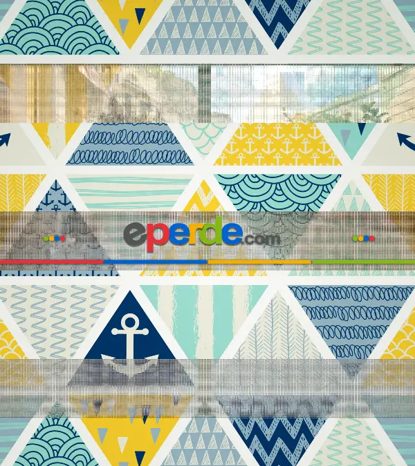 Bebek Odası Zebra Perde - Çapa Desen Baskılı Zebra Perde- Mavi-Sarı-Beyaz-Su Yeşili