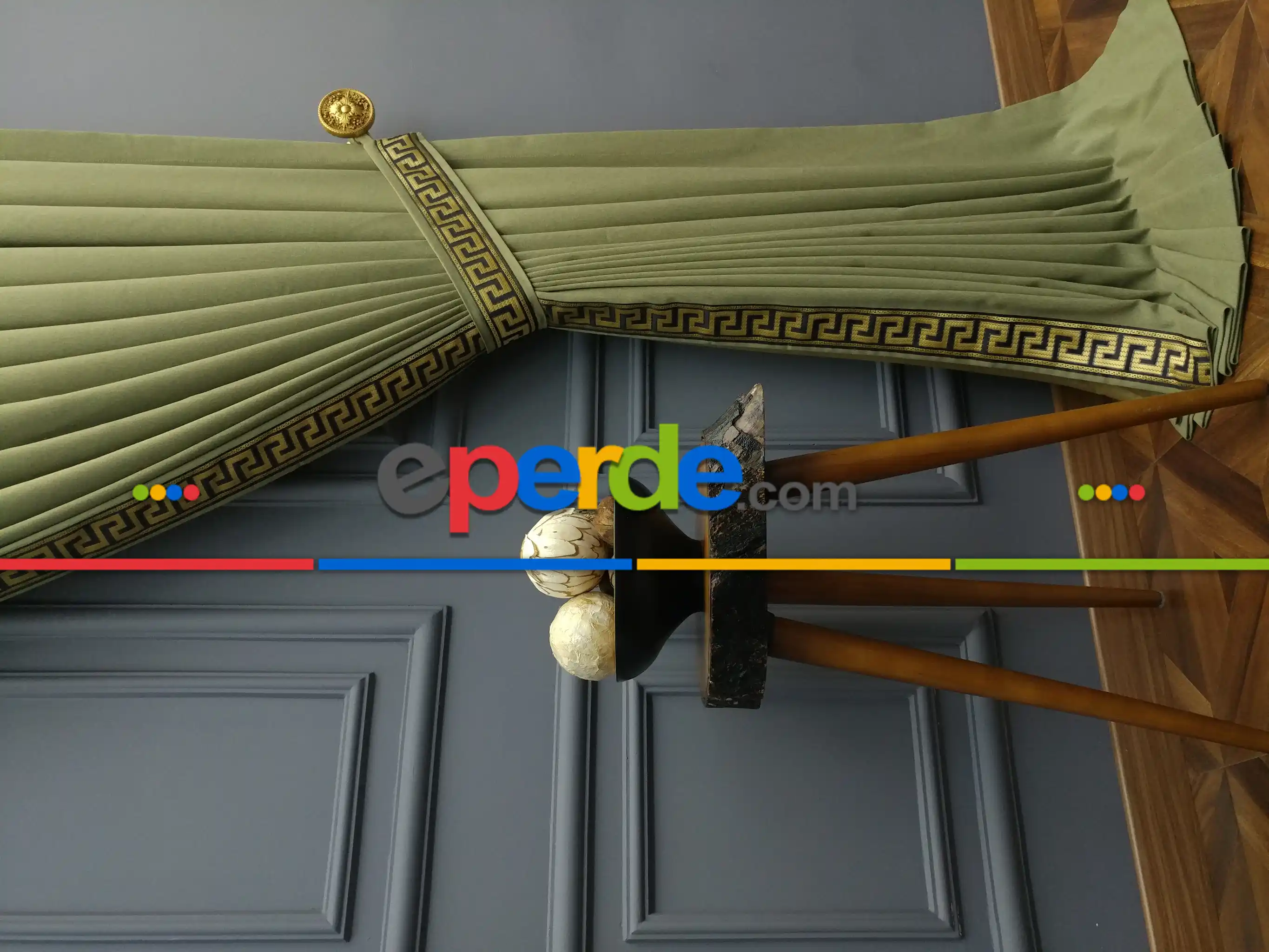 Salon Perdesi - Modern Bordürlü Salon Fon Perdesi İkon 2021 Elıte- Siyah