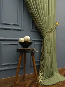 Salon Perdesi - Modern Bordürlü Salon Fon Perdesi İkon 2021 Elıte- Siyah