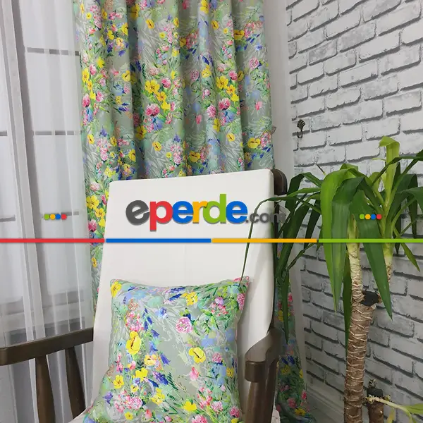 Çiçek Desenli Fon Perde K314 - Kumaşı Kalındır Duck Bezi Değildir- Gri-Füme-Antrasit-Sarı-Mor-Lila-Çok Renkli