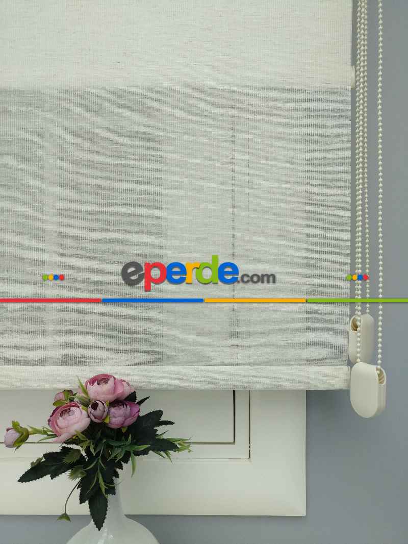 Çiftli Sistem Naturel Keten Tül Stor- Bej