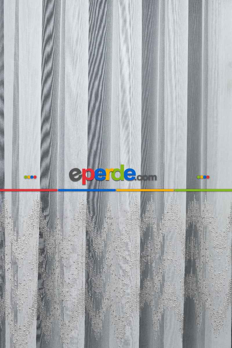 Salon Tül Modelleri - Gri Nakış İşlemeli Hudson Tasarım Tül Perde Modeli