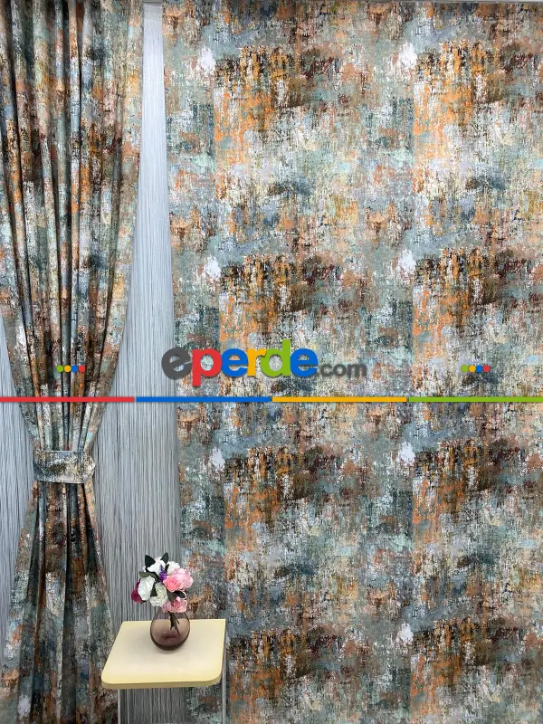 Patinedesenli Modern Desenli Fon Perde 3 - ( Kalın Pamuklu Kumaş)- Siyah-mavi-füme-ekru-hardal Sarısı-turkuaz Yeşili Ara Renk