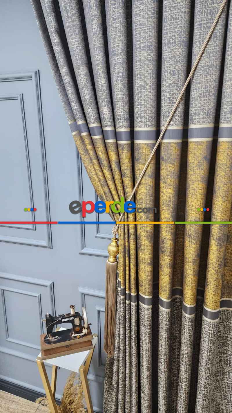 Altın Gold Gri Modern Fon Perde, Adet Fiyatıdır, İstediğiniz Boy Ölçüsünde Dikilir, Eni 70 İla 100cm Arası Seçenekler, Sık Piledir 70cm X 275cm 