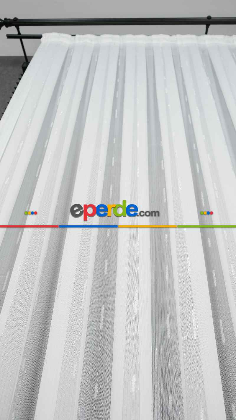 Düz Sade Tül, Sade Çizgili Tül Perde, Modern Ütü İstemez Kırışmaz Tül Perde, Havana Gümüş