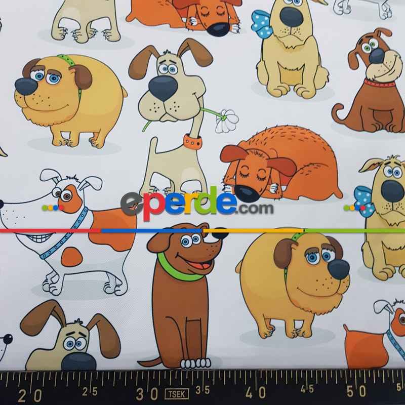 Köpek Desenli Fon Perde Evm618 Kumaşı Kalındır Duck Bezi Değildir- Siyah-Mavi-Kahverengi-Beyaz