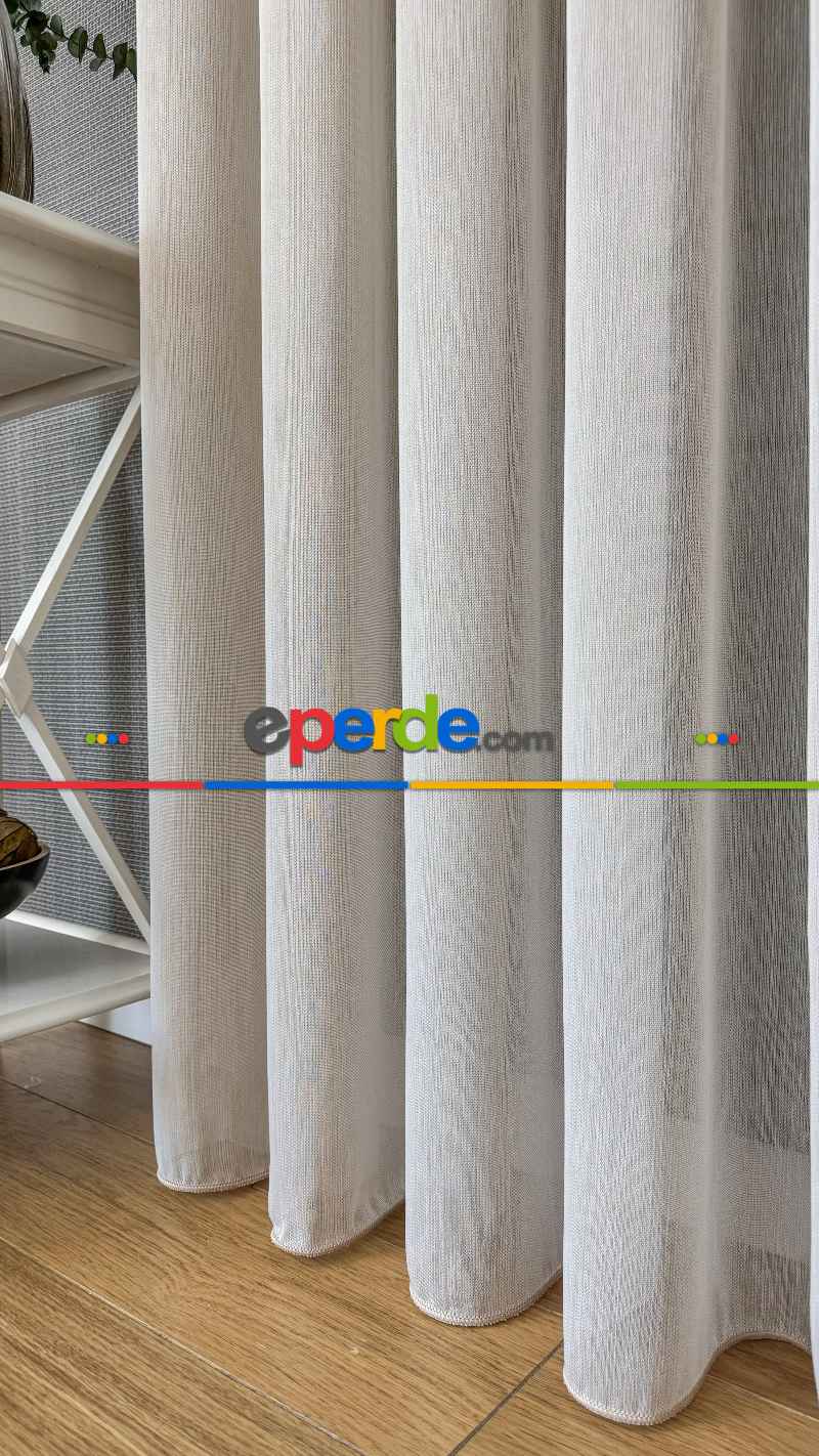 Krem Keten Düz Tül Perde - Ağır Gramajlı Premium