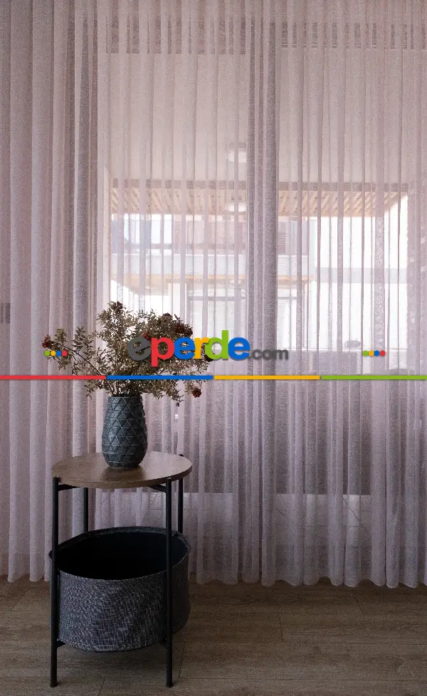 Çocuk Odası - Naturel Keten Tül - Pudra Pembe