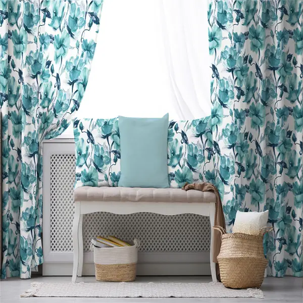 Oturma Odası Fon Perde Evim1557 Kumaşı Kalındır Duck Bezi Değildir- Mavi-beyaz