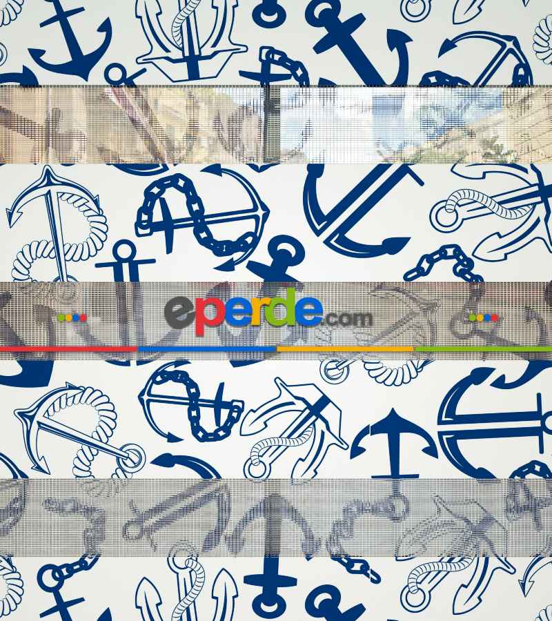 Çapa Baskılı Zebra Perde- Mavi-beyaz