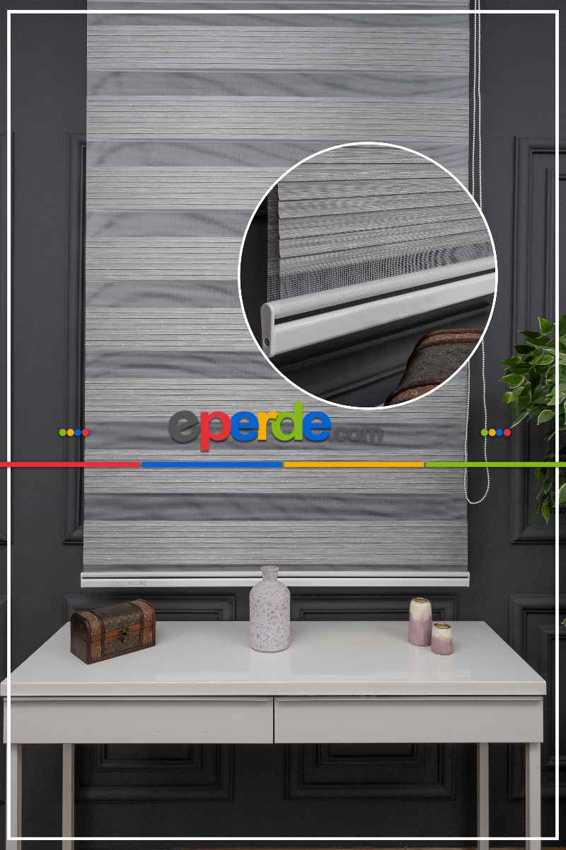 Zebra Perde - Gümüş Simli Geniş Plise Zebra Perde