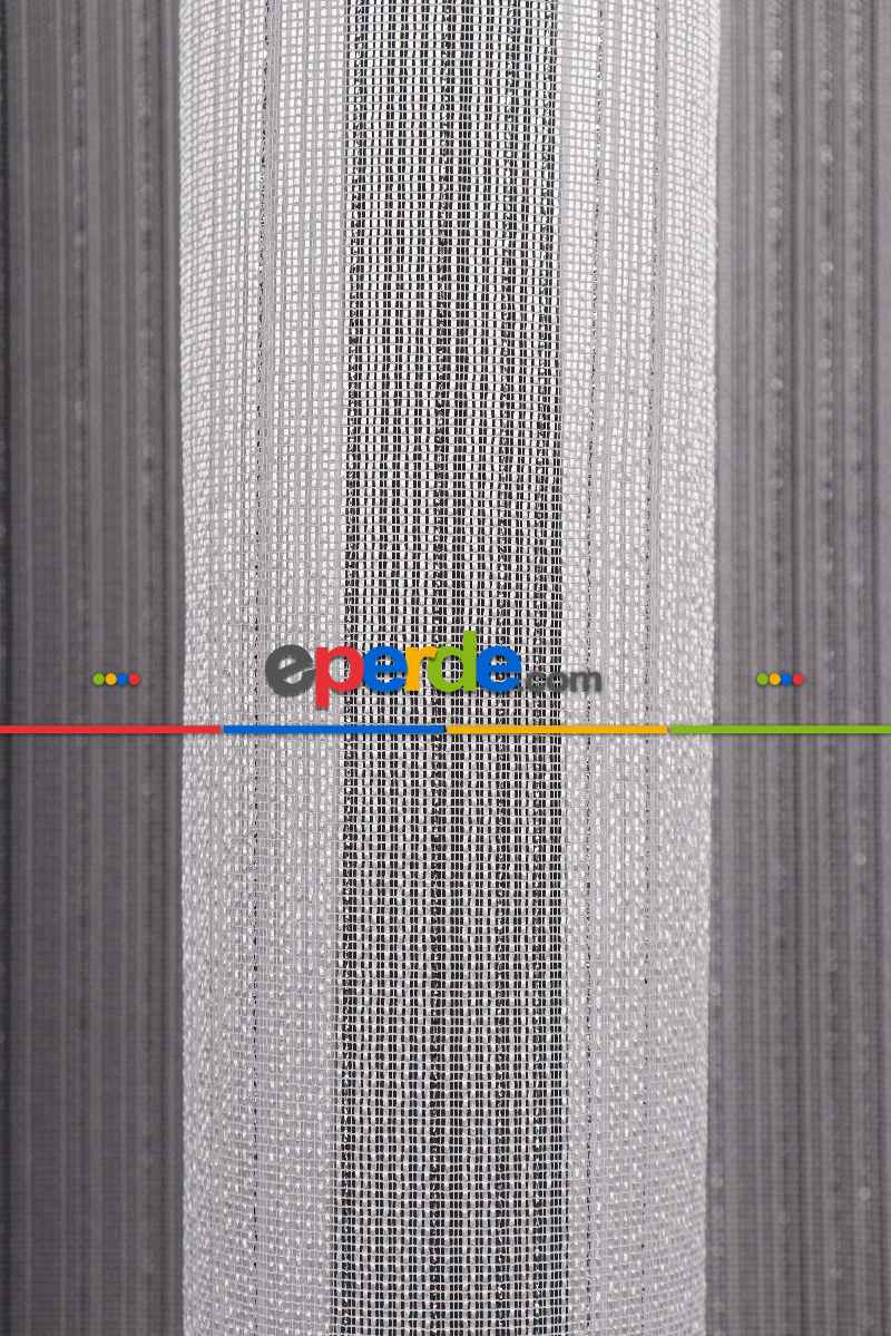 İnce Çizgili Gümüş Simli Armür Tül Perde Grz 2124