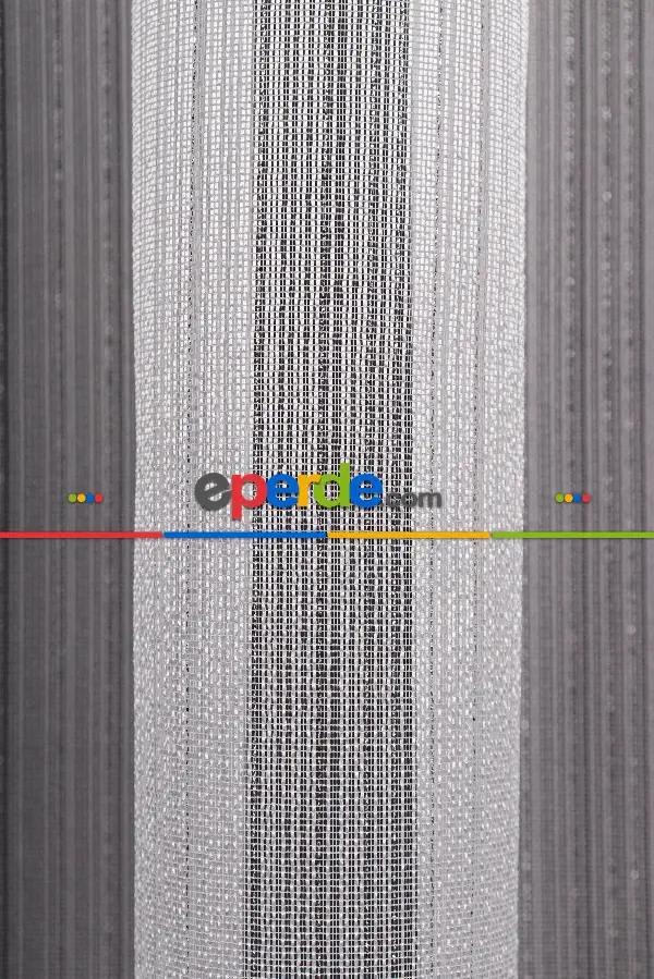 İnce Çizgili Gümüş Simli Armür Tül Perde Grz 2124